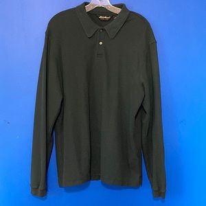 Men’s EDDIE BAUER Long Sleeve Dark Green Polo Sz L
